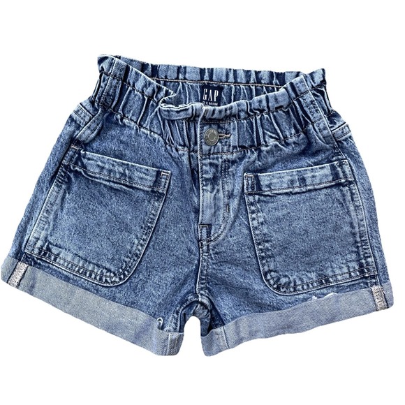 GAP Other - Girls Gap Denim Paperbag Shorts Size 5 Elastic Waist Mom Style Rolled Cuffs